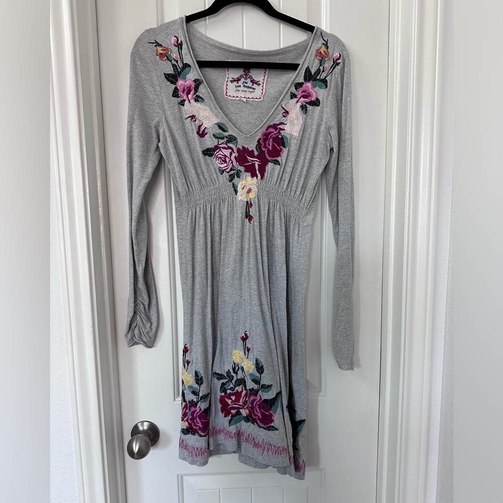 Johnny Was JW Los Angeles Gray Knit Embroidered Dress Tunic Size S